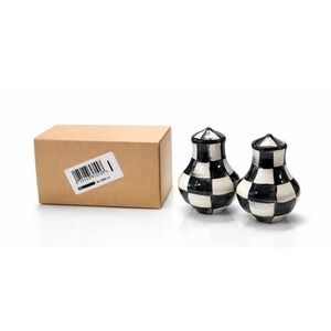Mackenzie Childs Courtly Check Salt Pepper Shakers Set Black White Ceramic